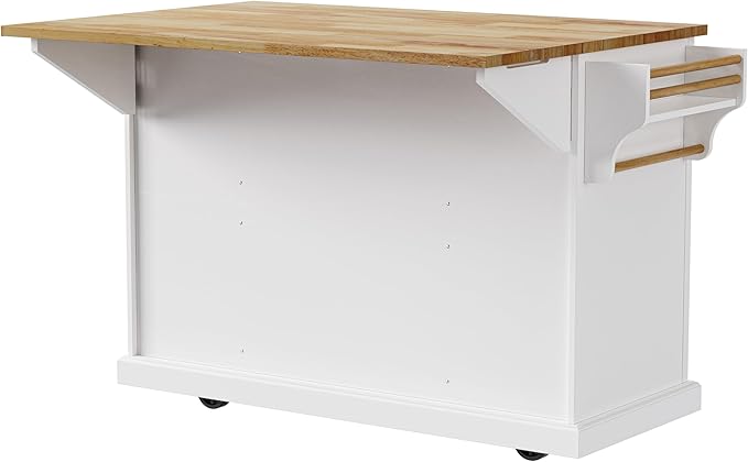 JIJIWANG 54" Large Kitchen Island with Drop Leaf and Storage, Embossed Texture Rolling Kitchen Cart on 4 Wheels with 4 Doors and 3 Drawers for Dining Room, White