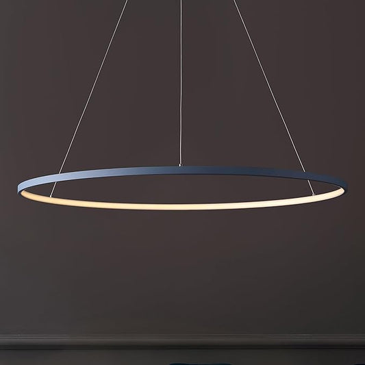 JONATHAN Y 35" Blue Modern Integrated LED Pendant Light, Dimmable Round Hoop Chandelier for Kitchen Island, Dining Room, Adjustable Height Metal Hanging Light (JYL7220D)