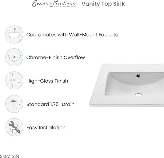 24" Vanity Top Without Faucet Hole