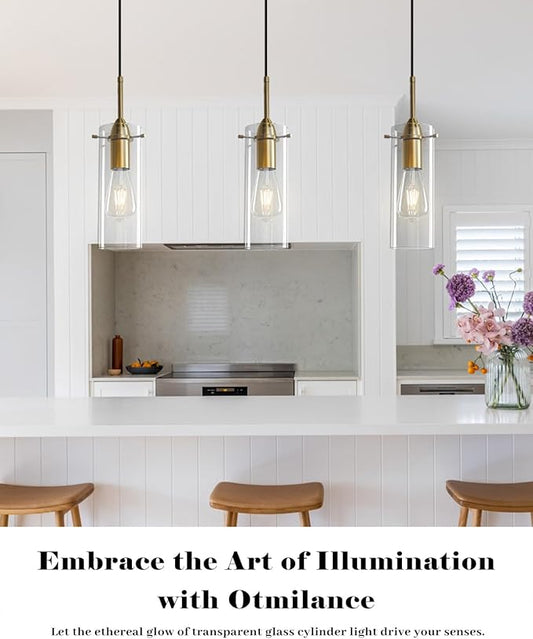 Blown Glass Pendant Light, Gold Pendant Light Kitchen Island 1 Pack, Glass Kitchen Pendant Lights, Island Pendant Lights for Kitchen, Living Room, Dining Room, Bar
