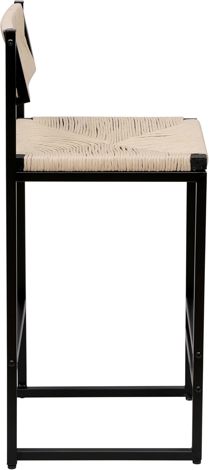 Modern Dining Chairs,Elegant American Design,Offering & Stylish,Hand Woven Paper Rope Bar Stools Set of 2,Solid Wood Frame Counter Height with Metal Legs for Island,Farmhouse Furniture,CreamyWhite-Pap