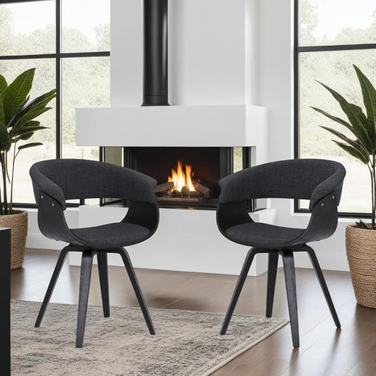 Armen Living Summer Mid Century Modern Dining Accent Chair for Table Kitchen Desk Vanity in Charcoal Fabric and Black Wood Finish