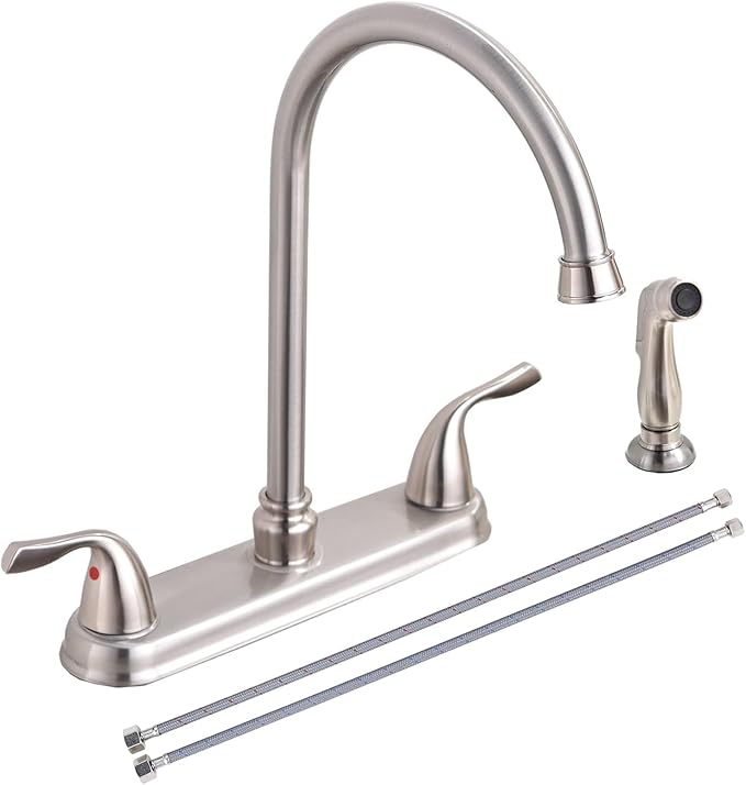 SHACO Kitchen Faucet with Side Sprayer, 2 Handle Kitchen Sink Faucet with Water Supply Line, Brushed Nickel 360 Swivel Kitchen Faucet for Sink 3 Hole 4 Hole, SC-SLYT004L-S new13