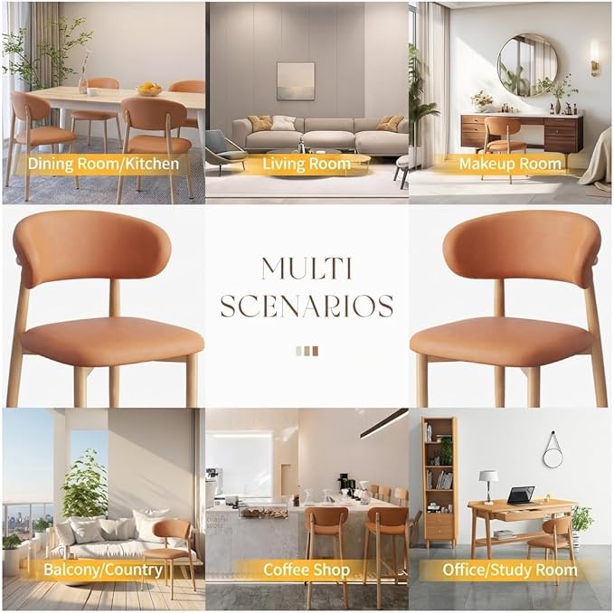 Kitchen Dining Chairs Set of 6 Modern Upholstered Leather Farmhouse Dining Room Chair with Metal Legs, Brown/Original