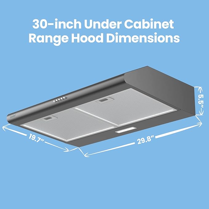 COMFEE' 30 Inch Under Cabinet Range Hood, 3-Speed Slim Black Hood Fan for Kitchen, Convertible Ducted/Ductless Vent Hood, Stove Hood Vent with Reusable Filters and 65dB Low Noise
