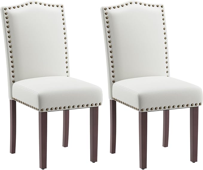 MALOL Dining Chairs Set of 2, Soft Comfortable Upholstered Parsons Chairs with High-Density Cushion & Solid Wood Legs, Nailhead Trim, Modern Accent Chairs for Dining Room, Kitchen, Living Room – Beige