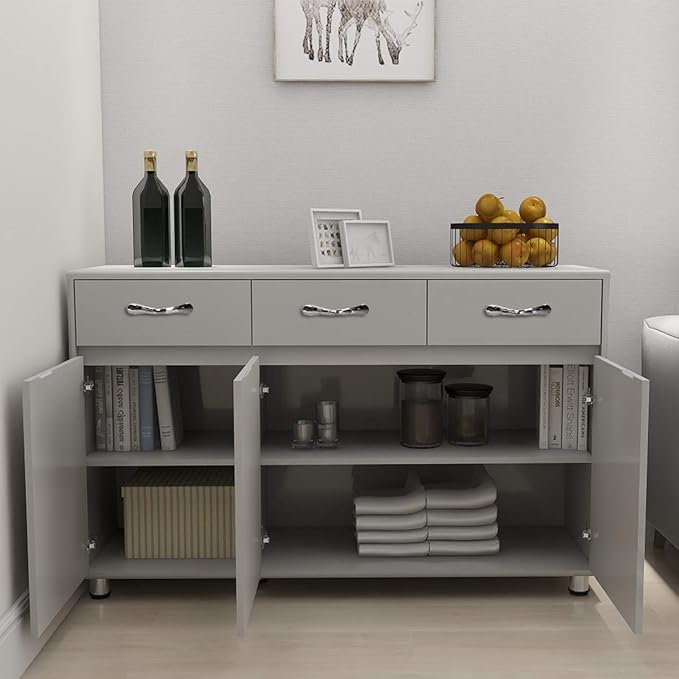 RASOO Buffet Kitchen Cabinet Storage Sideboard Cabinet Cupboard Sideboard Buffet Kitchen Room (Grey-3 Doors and 3 Drawers)