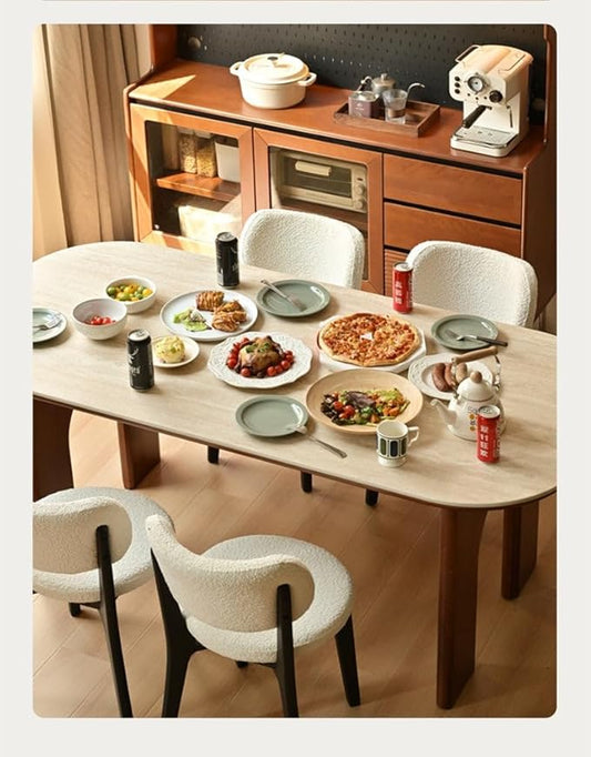 GVAwood Poplar, Birch Solid Wood Rock French Retro Dining Table 55.3x31.7x30.0 inch / 140.4x80.4x76.2 cm/Natural Wood Color/Poplar Travertine Slab Dining Table