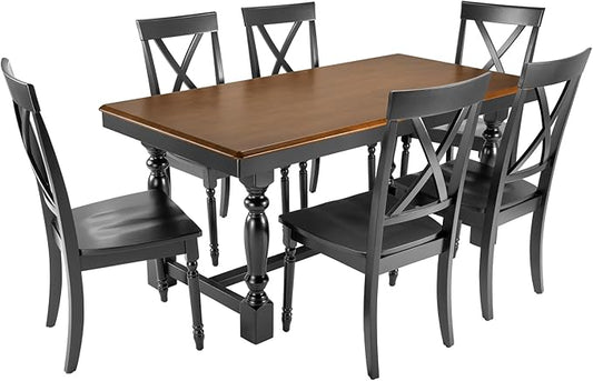 Bush Home Rectangular Dining Table Set for 6, with 67 inch Squire Trestle, Cross Back Dining Chairs, Farmhouse Decor, Sterling Collection, Light Brown and White