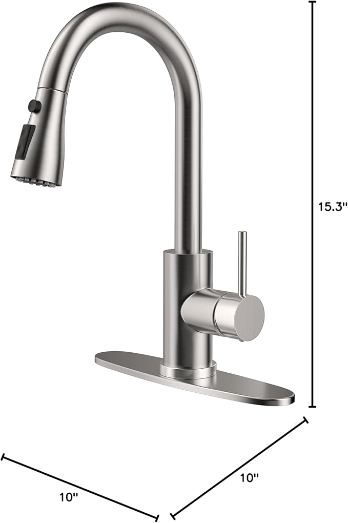 Kitchen Faucet with Pull-Down Spray Single Handle high arc Commercial Stainless Steel Brushed Nickel Kitchen Sink Faucet with Deck Suitable for bar Laundry RV Farmhouse (Brushed Nickel)