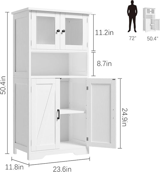 GAOMON Kitchen Pantry Storage Cabinet with Doors and Shelves, 50.4" Freestanding Pantry Cabinets, Wooden Cupboard, Large Floor Cabinet for Bathroom, Kitchen, Dining Room, Living Room, White