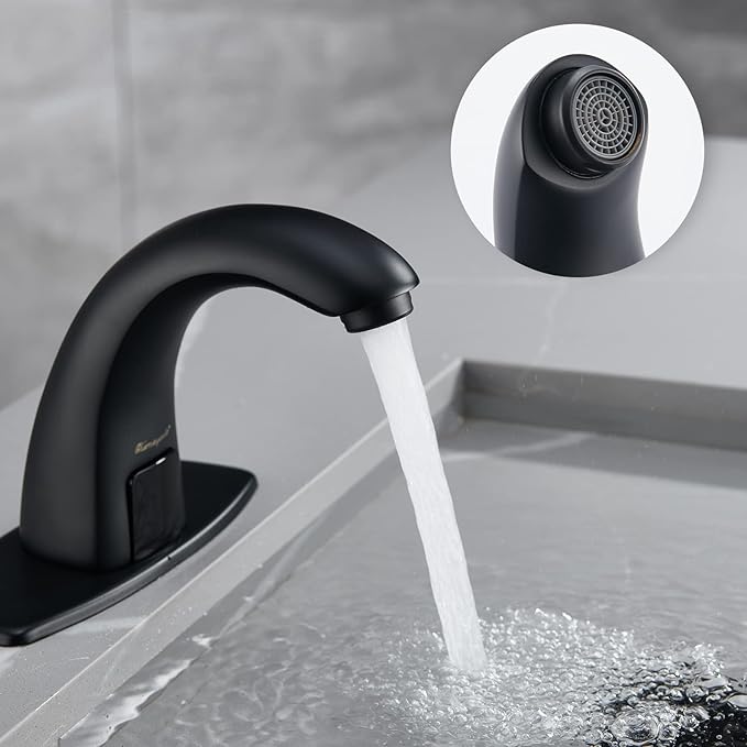 Charmingwater Touchless Bathroom Sink Faucet, Motion Automatic Sensor Faucet with Hole Cover Plate, Matte Black