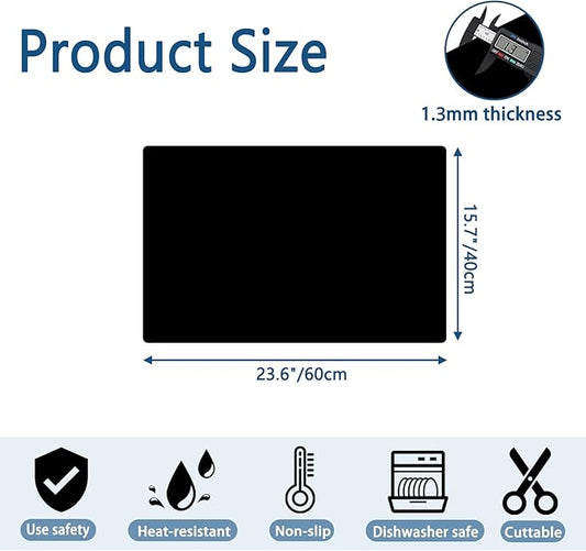 23.6"x15.7" Silicone Mats for Kitchen Counter, Non-Slip Heat Resistant Countertop Protector, Waterproof Silicone Craft Mat for Kitchen Island, Dark Gray