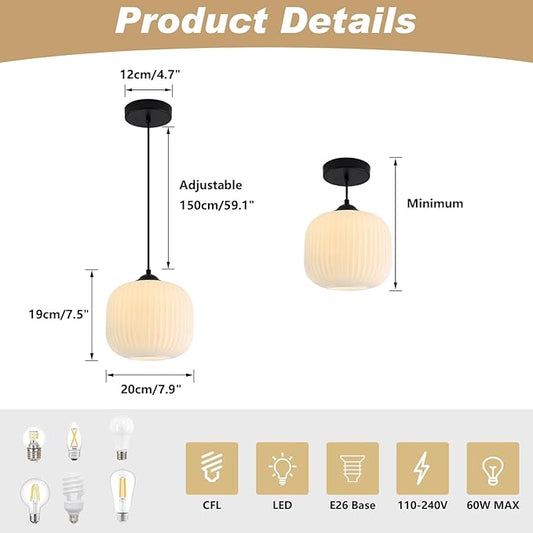 KCO Lighting Milk Glass Globe Pendant Light Kitchen Island Mid Century Black Pendant Light Modern Farmhouse Hanging Pendant Lighting Large Industrial Round Hanging Light (2 Pack)