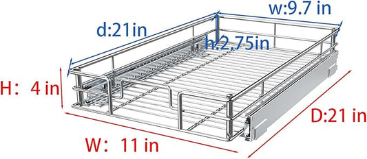 Pulloutor Pull Out Cabinet Organizer,Slide Out Kitchen Cabinet Storage Shelf and Drawer Organizer NEED 12" W and 22" D Cabinet, Chrome Finish (11 * 21 in)