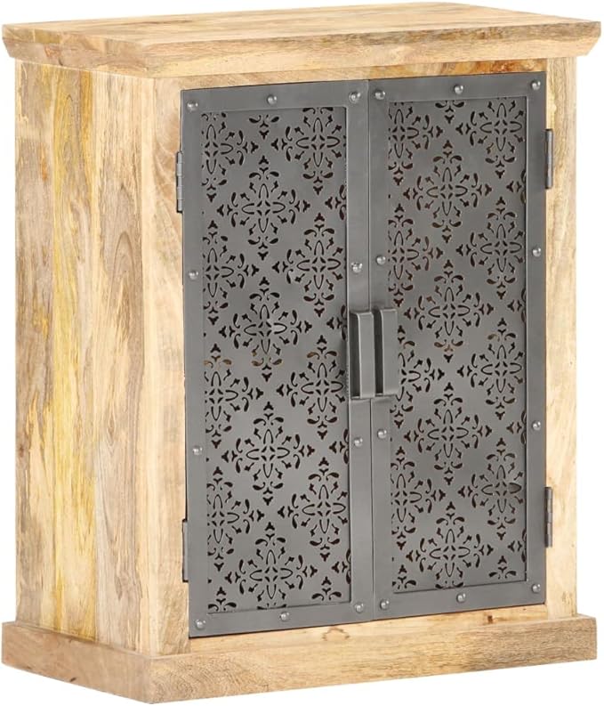 Rustic Sideboard Buffet Cabinet Black Solid Mango Wood 13.8x23.6x29.5in Coffee Bar Kitchen Storage Table with Two Doors for Living Room Hallway Bedroom
