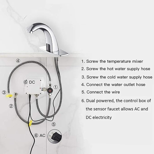 Automatic Sensor Touchless Bathroom Sink Faucet Chrome Pop Up Drain with Overflow Include Electronic Bathroom Faucet Motion Activated Hands-Free Vessel Sink Tap Brass Battery or Plug Powered