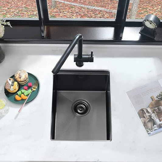 Black Bar Sink Undermount Workstation-iAnomla 17x19 Inch Black Stainless Steel Wet Bar Sinks Small Rv Kitchen Sink Undermount Workstation 16 Gauge Single Bowl Deep Outdoor Sinks with Cutting Board