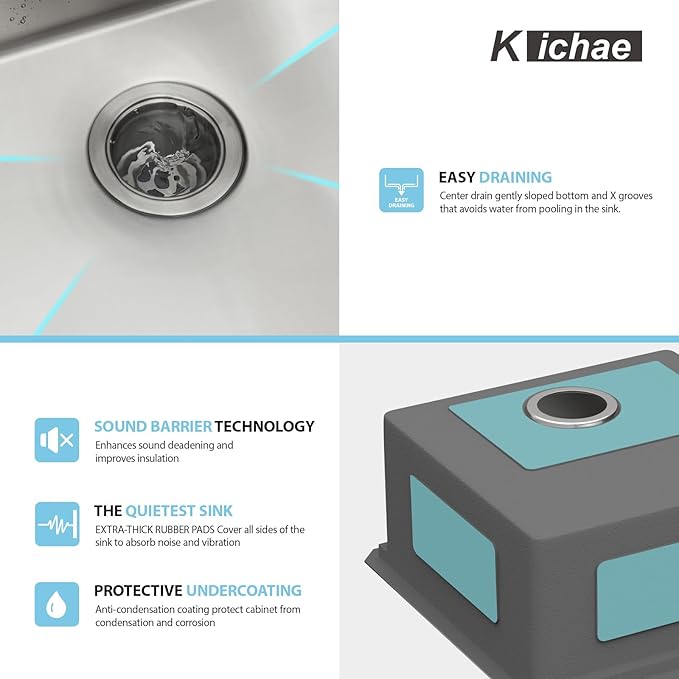 Kichae Undermount Bar Sink - 15" x 15" Bar Prep RV Kitchen Sink Stainless Steel 16 Gauge Workstation Small Wet Bar Sinks Single Bowl Handmade Basin With Cutting Borad