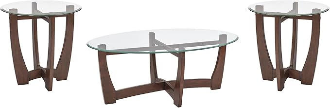 48" Oval Coffee Tables, Modern Center Table with Tempered Glass Tabletop Cross and Solid Wood Base, Small Space Coffee Table for Living Room Cherry