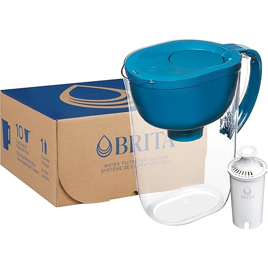 Brita Large 10-Cup Water Filter Pitcher with SmartLight Indicator, WQA NSF/ANSI Certified, Removes Chlorine Taste & Odor, Reduces Zinc, Copper & Mercury, 1 Standard Filter, Lasts 2 Months, Teal