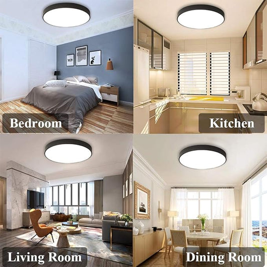 Ganeed LED Flush Mount Ceiling Light, 19.6Inch 39W Modern Ceiling Light Fixture, Black Ceiling Lamp for Dining Room Hallway Living Room Bedroom Office