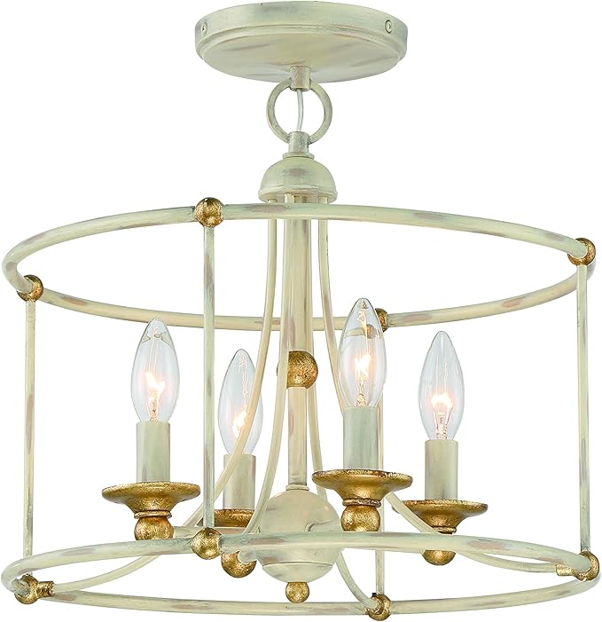 Minka Lavery 1049-701 Westchester County Semi-Flush, 4-Light, 240 Total Watts, 15.75-in H x 14.75-in W, Farm House White with Gilded Gold Leaf