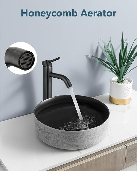 Aolemi Vessel Sink Faucet โ SUS304 Stainless Steel Tall Bathroom Faucet,Single Lever Handle,1 Hole Bathroom Faucets with Supply Lines and Pop Up Drain,Oil Rubbed Bronze