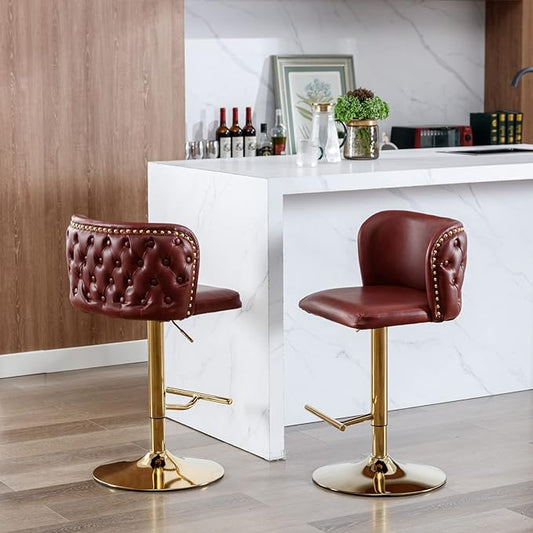 Modern Dining Chairs, Mid-Century Kitchen Table and Chairs with Sturdy Stable Construction, Easy Assembly for Dining Room, Home Pub and Kitchen Island,Burgundy-PU-2pc