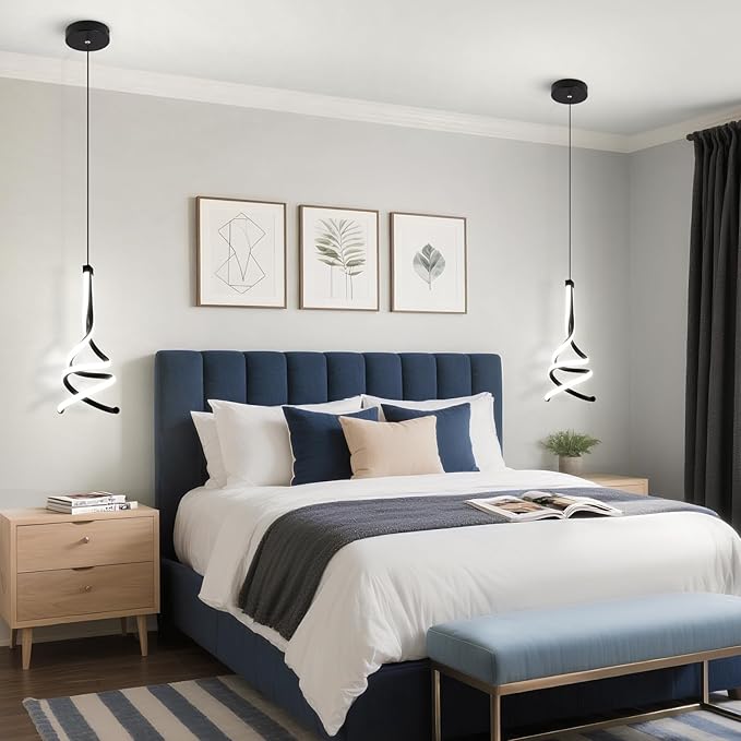 EIDISUNY Modern Pendant Light, Spiral LED Pendant Light Fixture, 4500K LED Hanging Lamp, Black Chandelier Lights Fixture, 20W Adjustable for Kitchen Island, Dining Room, Bedroom,1 Pack