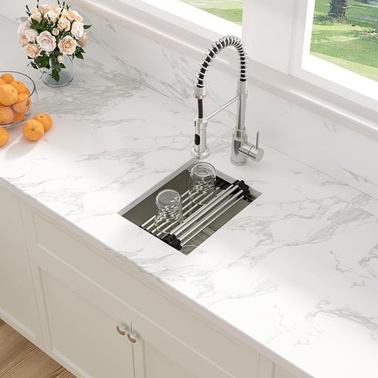Sarlai 12 Bar Sink Undermount - 12 x 15 Inch Workstation Bar Prep Sink Undermount Single Bowl Tight Radius 16 Gauge Stainless Steel RV Sink Kitchen Sink Basin