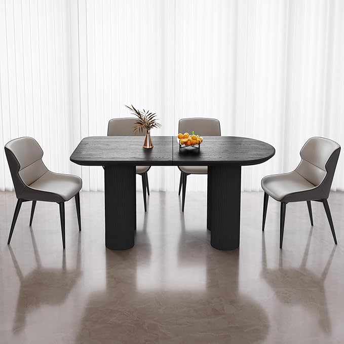 Dining Table Set for 6, Modern Kitchen Table with 6 Chairs, Dining Room Table Set for Kitchen,Dining Room,Home & Office (55.11" Black Table with 6 Chairs)