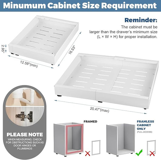 Pull-out Cabinet Organizer, ExpandableHeavy Duty Slide out Drawers Fixed with Adhesive Nano Film for Pots, Roll out Shelf Storage for Kitchen Base Cabinet Organization