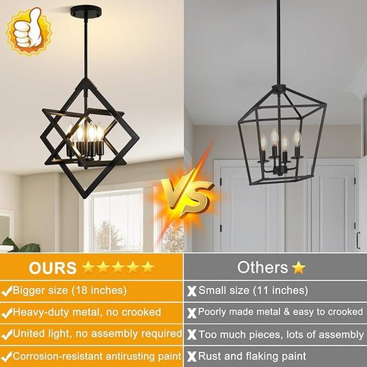 2 Pack Modern Pendant Lights Kitchen Island (18", 4-Light), Matte Black Pendant Light Fixtures, Farmhouse Chandelier Kitchen Island Lighting, Hanging Pendant Lights Fixture for Kitchen Island Entryway
