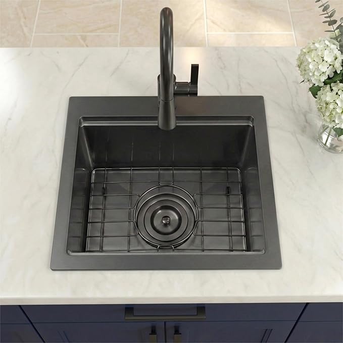 Drop In Black Bar Sink 17 X 19 inch,Small RV Sink,16 Gauge Stainless Steel Bar & Prep Sinks for Wet Bar Area