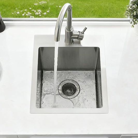 Hotis 15x15 Inch Drop In Bar Sink, Brushed Nickel Stainless Steel Topmount Small RV Kitchen Sinks, Wet Bar Sink For Outdoor, RV, and Outdoor Yard with Dish Grid and Basket Strainer