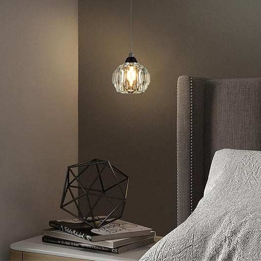 Weesalife Crystal Chandeliers for Dining Room Lights Fixture Over Table, 1-Light Black Modern Pendant Light Fixture,Crystal Pendant Lighting for Kitchen Island Bathroom Bar