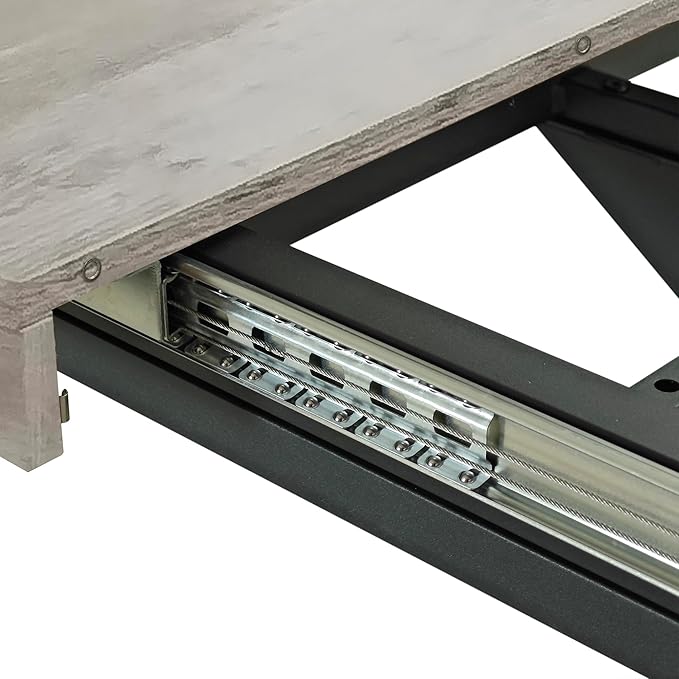 55.11"-70.86" Dining Table for 6-8 People, Retro Rectangular Stretch Table, Kitchen Table with Wood Top, Black Relief Plate Iron Foot Base and Storage Box(Grey)