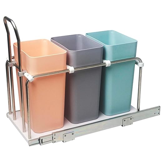 Pull Out Trash Can Rack for Cabinet Kitchen, Adjustable Soft-Close Heavy Duty Steel Frame, Narrow Garbage Bin Holder with Solid Bottom Base Under Counter, 11" W, No Bin