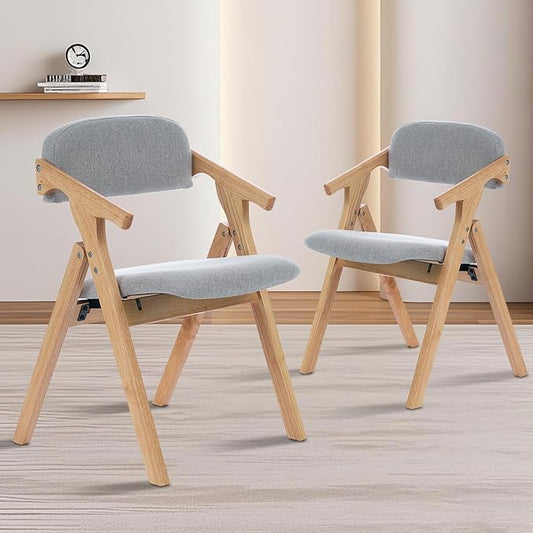 Folding Chairs with Padded Seats,Wooden Stackable Dining Chair,Easy to Store Foldable Dining Chairs for Kitchen, Living Room, Wedding Party Picnic (Grey)