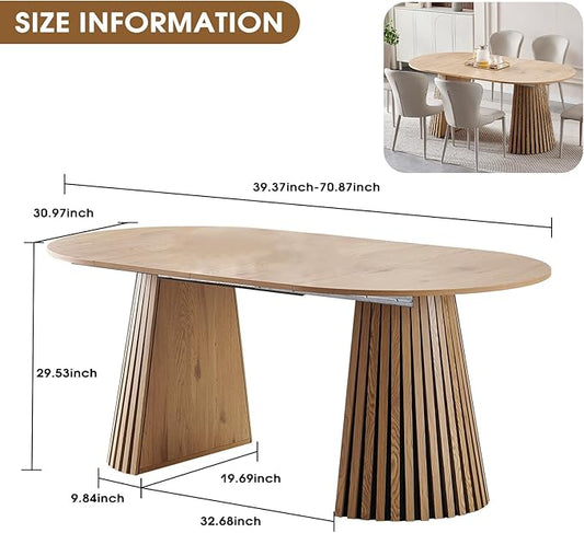 39.37-70.87 in Extendable Round Dining Table for 4 6 8, Modern Farmhouse Oval Dining Table with Removable Leaves & Solid Slatted Base, Wooden Expandable Dining Room Table for Kitchen Living Room