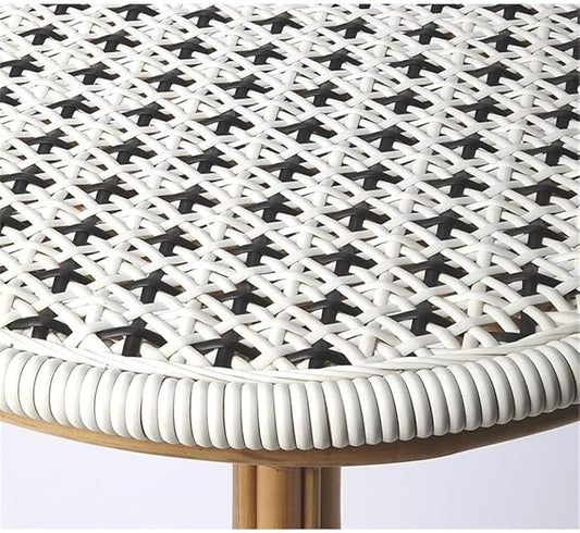 Beaumont Lane Island Living Rattan Bistro Table, White and Black Finish, 23.5 x 23.5 x 29 in, PE Plastic Weave, Lightweight Transitional Design Dining Table for Outdoor or Indoor Use