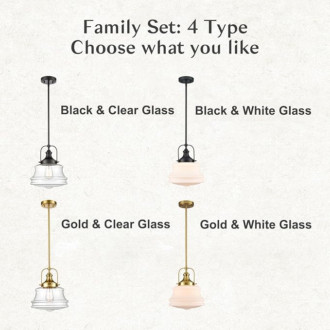 DEYNITE Modern Gold Kitchen Pendant Light Seeded Glass Shade-Rod Hanging Nautical Schoolhouse Dimmable Light for Dining Room Bathroom Hallway