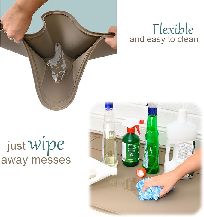 The Original Under Sink Mat - Silicone Waterproof mat, Adjustable, Easy to Clean, Kitchen cabinet liner, Disifenction Surface - 31" x 22" or smaller (Brown, 31" x 22")
