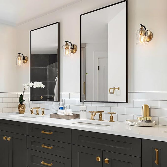 KSANA Black and Gold Sconce, Modern Wall Sconces Lighting Fixture with Textured Glass and Brass Finish for Bathroom, Bedroom, Hallway and Living Room