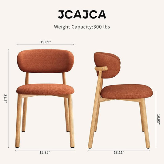 Kitchen Dining Chairs Set of 2 Modern Soft Linen Farmhouse Dining Room Chair with Metal Legs, Orange/Original