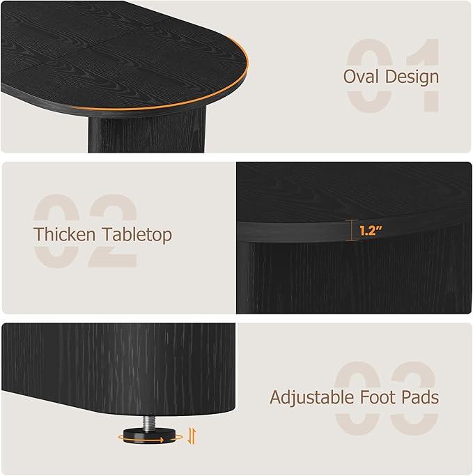 GarveeHome Oval Dining Table for 6-8 People, Long Large Kitchen Table with Thick Sturdy Wooden Base, Farmhouse Dining Room Table for for Kitchen, Living Room, Office (63" Long,Black)