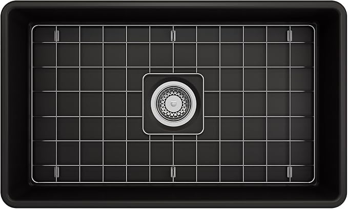 BOCCHI Classico Farmhouse Apron Front Fireclay 30 in. Single Bowl Kitchen Sink with Protective Bottom Grid and Strainer in Matte Black