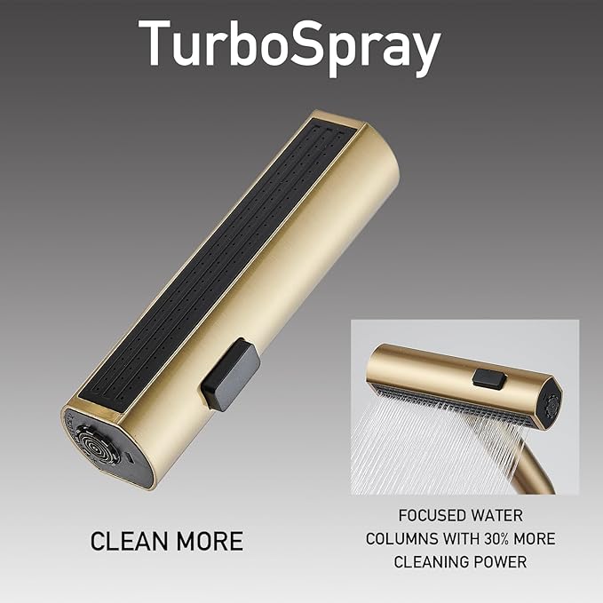 AVSIILE Brushed Gold Touchless Kitchen Faucets with Pull Down Sprayer & Soap Dispenser, Waterfall Single Hole & Handle, Pull Out Sink Faucet, Suitable for Farmhouse Camper Laundry Rv Bar