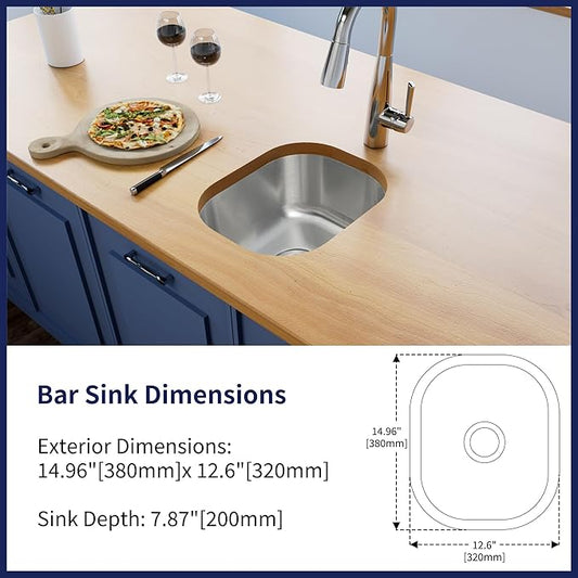 Bar Sink, 15" x 12" Inch Undermount Kithcen Sink, T-304S Stainless Steel RV Kitchen Sinks, Small Kitchen Sinks With Sink Drain Strainer, Use at Rv, Bar,Outdoor, Laundry and Utility,Bathroom